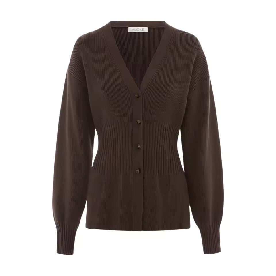 Icondet – Women’s V-Neck Button-Down Cardigan – Dark Brown