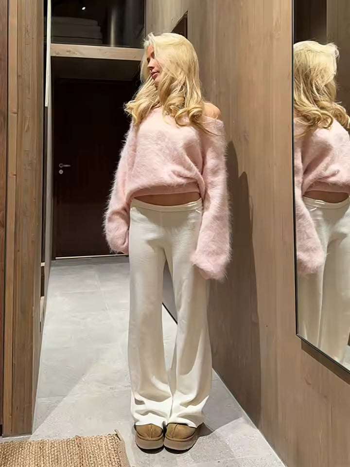 Mohair Off-Shoulder Loose Sweater