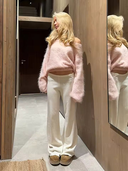 Mohair Off-Shoulder Loose Sweater
