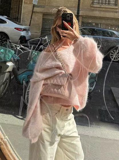 Mohair Off-Shoulder Loose Sweater