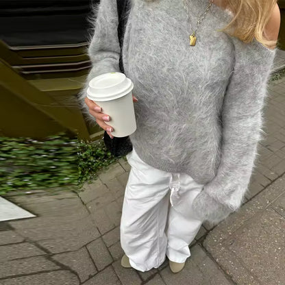 Mohair Off-Shoulder Loose Sweater