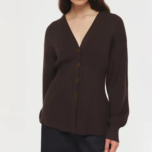 Women’s V-Neck Button-Down Cardigan – Dark Brown