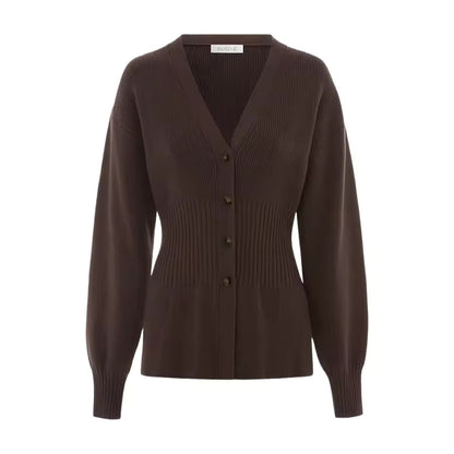 Women’s V-Neck Button-Down Cardigan – Dark Brown