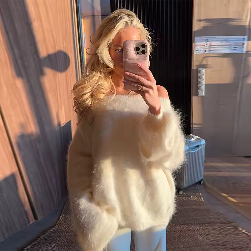 Mohair Off-Shoulder Loose Sweater