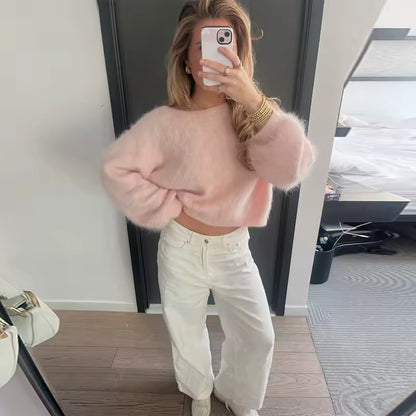 Mohair Off-Shoulder Loose Sweater